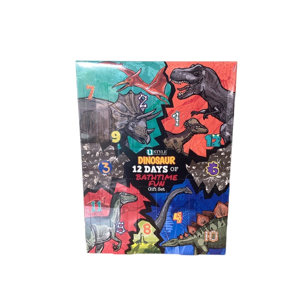 UStyle Collections Dinosaur 12 Days of Bathtime Fun Gift Set-Body Wash, Cream